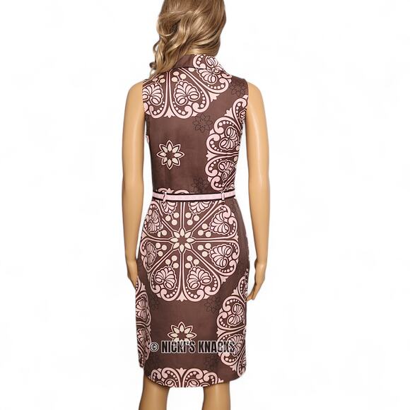 Anthropologie Beth Bowley Silk Blend Floral Shirt Dress Brown Pink Belted Size 4 - Picture 6 of 9